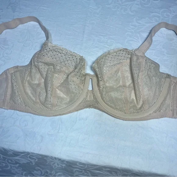 34DDD Paramour Bra with Flaw 34F Eyelash Lace Demi Underwire Cream Nude - Picture 6 of 11